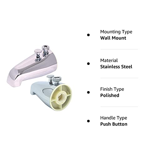 Tub Spout With Rear Diverter And Brass Top Shower Adapter, 3/4 Inch To 1/2 Inch Ips Face Bushing, 5-1/4 Inch Length, Chrome Finish #TOP6