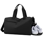 Gym Sports Duffle Bag, 39 x 22 x 23cm Waterproof Gym Duffle Bag with Shoes Compartment, Sports Travel Duffel Bag for Men and Women with Wet Pocket for Travels, Business Trip, Gym Sport, Swimming