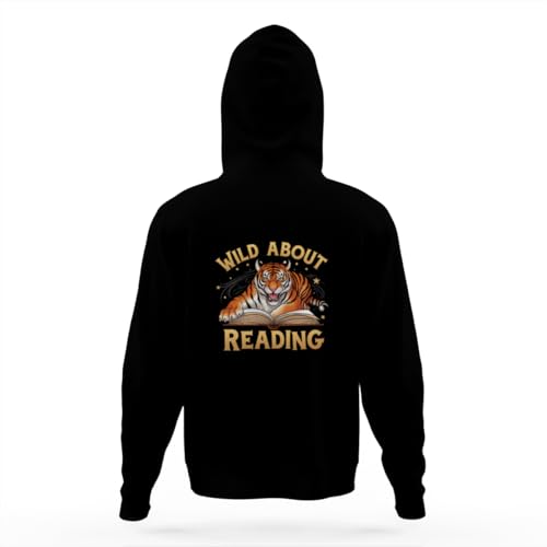 Tiger Design Wild about Reading Vintage Hoodies for Teen Girls Boys Lightweight Kangaroo Pocket Sweatshirt4