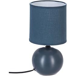 Lamparas De Mesita De Noche Azul H HANSEL HOME Lámpara de Mesa, Lámparas Mesita de Noche, Base Cerámica con Forma de Bola, Pantalla de Tela Redonda, Azul, Lámpara para Salón, Oficina, Dormitorio, Bombilla no Incluida, 13 x 24.5 cm