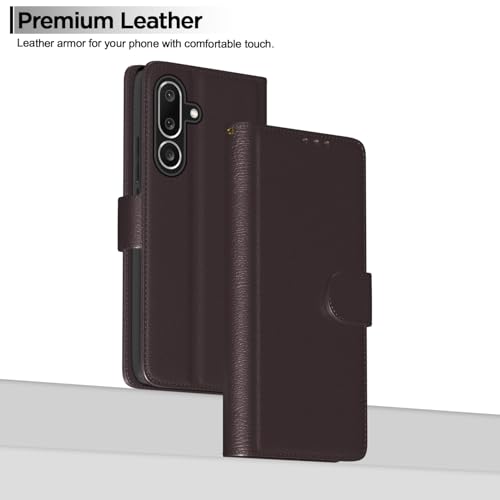 Image of Amazon basics Flip Cover for Samsung Galaxy M56 5G Leather Finish | Wallet Stand and Shock Proof | Inside TPU with Card Pockets | Complete Protection Flip Case(Coffee)