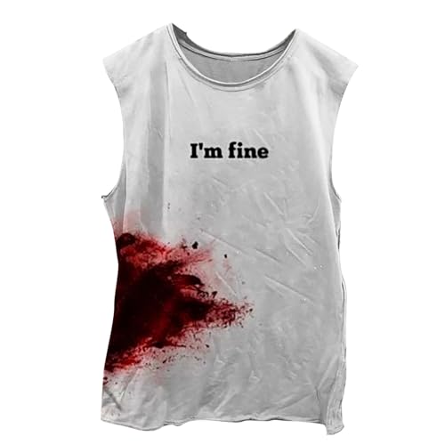 Generisch Men's Tank Top with Lace Men's Halloween Graphic Tank Top Print Sleeveless Muscle Shirt for Casual Workout Gym Summer Streetwear Tank Top Extra, White, XL