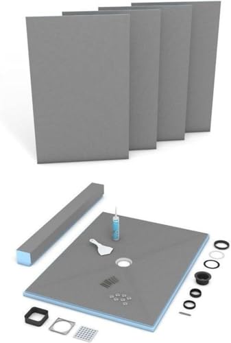 Wedi US2000013 Fundo Primo 42 In x 60 In Shower Kit, Waterproof Board Installation System with Central Square Drain Grate Assembly, Prefabricated Sloped Shower Base (Shower Tray) and Lean Shower Curb