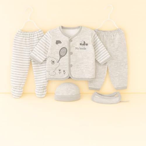 Image of New Born Baby Winter Wear Keep Warm Baby Clothes 5Pcs Sets Cotton Baby Boys Girls Unisex Baby Fleece /Falalen or Flannel Suit Infant New Born Night Suits