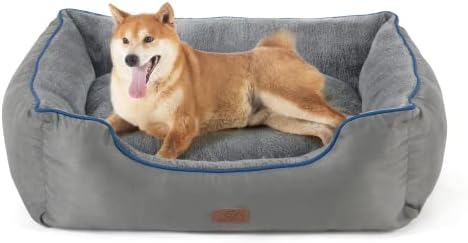 Bedsure Dog Beds for Large Dogs - Cat Beds for Indoor Cats, Rectangle Cuddle Large Medium Dog Bed Washable with Anti-Slip Bottom, 30 Inches, Grey