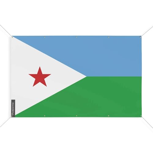 Drapeau Djibouti 140x210 cm avec 10 oeillets de fixation pour mât extérieur