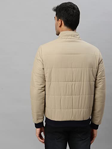 Image of Style Quotient Men Beige Reversible Padded Jacket with Patchwork