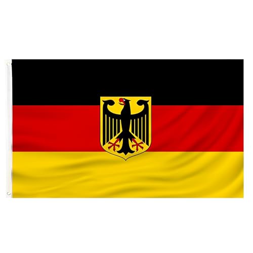 1 Stück Deutschland Flagge mit Adler 90x150 cm Polyester Fahne mit 2 Metallösen Wetterfest & Doppelt Genäht für Feiern Sport Balkon(B)