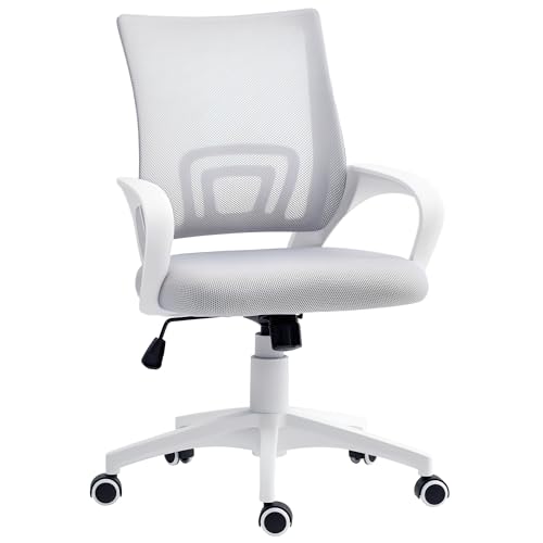 HOMCOM Silla de Oficina de Malla Silla de Escritorio Giratoria con Altura Ajustable Función de Basculante Soporte Lumbar y Reposabrazos Silla para Estudio Carga 120 kg Gris