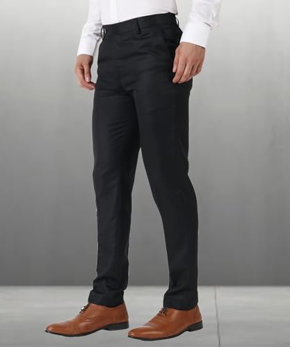 Image of MALENO Men's Slub Effect Solid Trouser | Classic Slim Fit Formal Trousers for Men | Slim Fit Trousers for Men