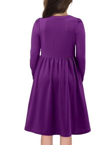 Yoklass Girls Casual Long Sleeve Dress A Line Flowy Swing Dresses with Pockets 4-13 Years4