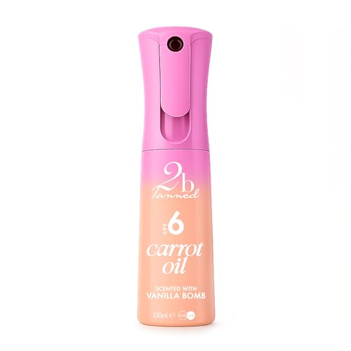 2bTanned Carrot Oil SPF 6 Dry Tanning Spray (100ml Travel Size) Tanning Accelerator with Sunscreen Tyrosine and Vitamin A & E UVA & UVB Protection Vanilla Bomb
