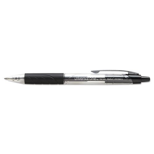 (3 Pack Value Bundle) UNV39912 Clear Barrel Roller Ball Retractable Gel Pen, Black Ink, Medium, Dozen