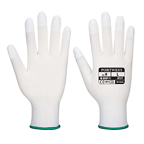 Portwest PU Fingertip Glove, Size: XL, Colour: White, A121WHRXL