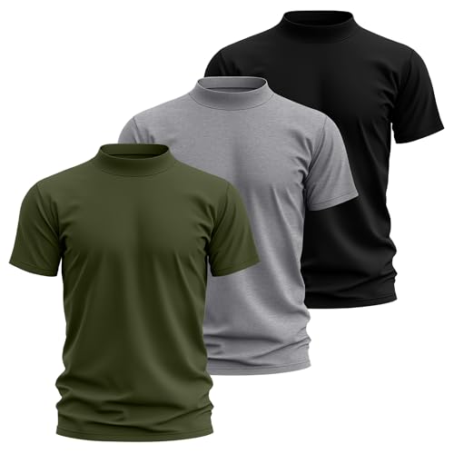 Riyiper 3 Pack Big and Tall Men's Mock Turtleneck Shirt Short Sleeve Cotton Basic Tops Slim Fit Casual Undershirt Tops3