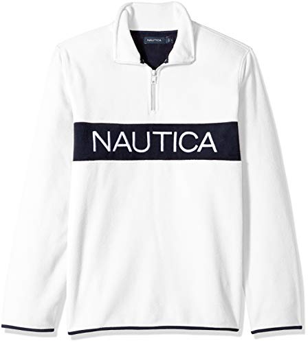Nautica Men's Polar Fleece 1/4 Zip Block Logo Sweatshirt, Bright White, Medium