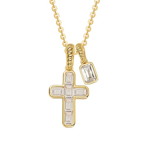 Fettero Cross Necklace for Women, Double Pendant Necklace - 14K Gold Plated Simple Cross Pendant Non-Tarnish Gold Faith Necklaces Jewelry for Women Trendy Christian Religious Gift
