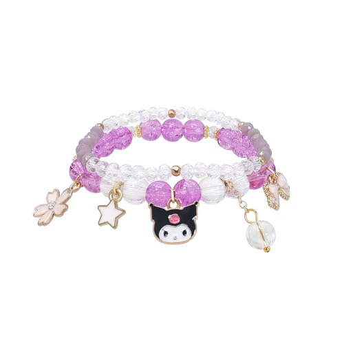 Solvexa Crystal Beaded Bracelet Set Fashion Elastic Bead Bracelets Casual Wear Jewelry Gifts for Women Friendship Accessories Friends Stuff (Purple)