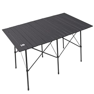 EVER ADVANCED Camping Table, Fold up Lightweight, 4-6 Person Portable Roll up Aluminum Table with Carry Bag for Outdoor, Support Up to 110LBS, Black