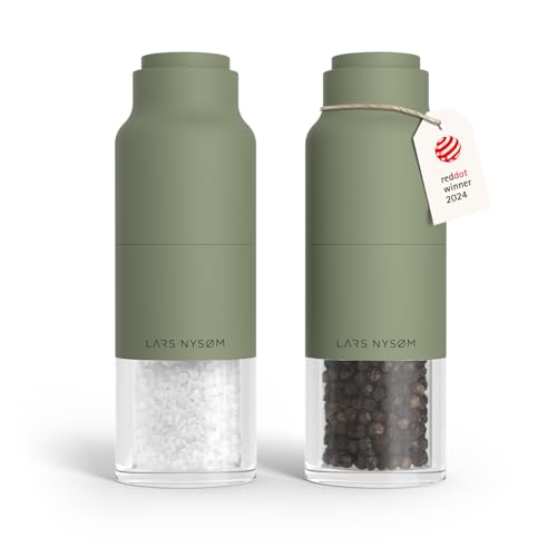 LARS NYSØM Set di macinini per sale e pepe in acciaio inox con macina regolabile I Bottiglia Design Set di macinini per spezie Manuale (Sage Green)
