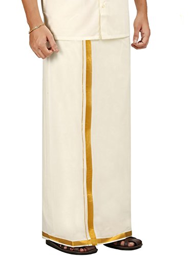 Image of PRAKASAM COTTON Mens Single White Dhoti with Jari Border Single Dhoti (1.28X2.00 mtrs)