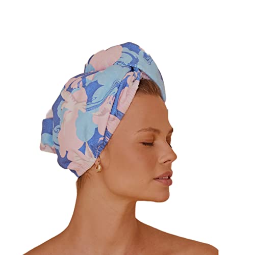 Louvelle Stylish Riva Luxury Hair Towel Wrap Turban Style Reusable, Anti Frizz, Super Absorbent for All Hair Typesi (Bluebird Days)