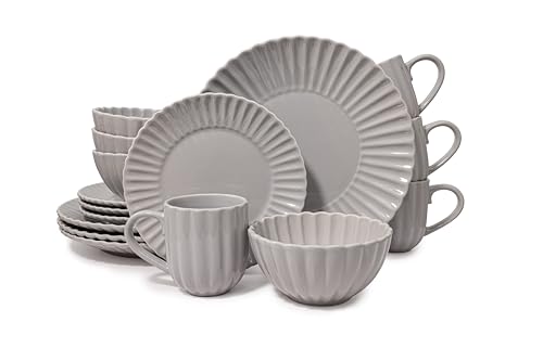 Image of 16 Piece Dinnerware Set Aruba (Cloudy Grey) Plates, Bowls, and Mugs Set for 4