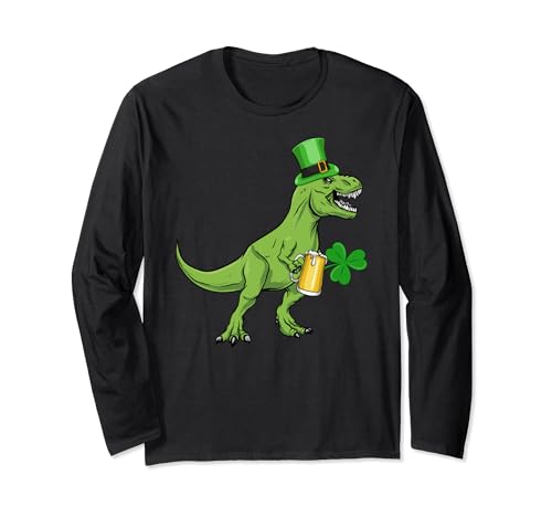 Dinosaur Tyrannosaurus Beer rex T rex Funny St Patrick's Day Manche Longue