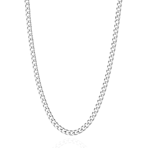 3.5mm/5mm Silver Stainless Steel Cuban Link Chain Necklace Jewelry for Men, 18-26 Inches