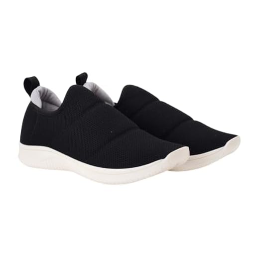 Tênis Slip-On Feminino Estilo Meia, Calce Fácil, Sem Cadarço, Confortável, Preto com Sola Branca (BR, Adulto, Numérico, 38)