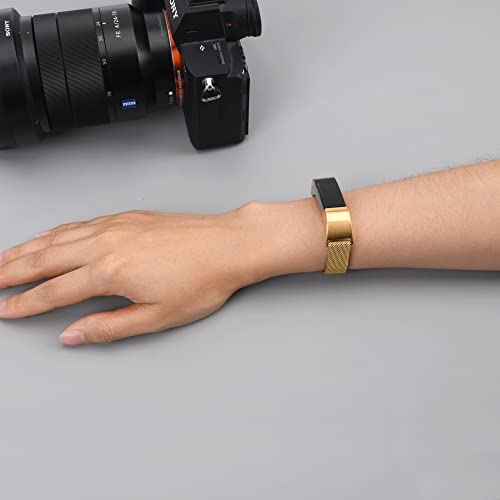 LAREDTREE Metal Loop Bands Compatible with Fitbit Alta/Fitbit Alta HR, Breathable Stainless Steel Loop Mesh Magnetic Adjustable Wristband for Women Men