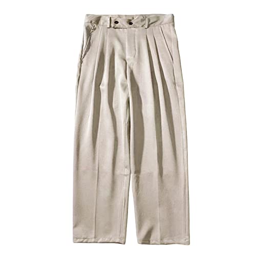 Men's Straight Fit Stretch Pant Classic Casual Wide Leg Suit Pant Solid Color Lightweight Business Trousers (Apricot,X-Large)