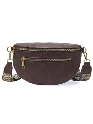 Pochete de couro PU transversal para mulheres – bolsa de cinto moderna com alça ajustável, leve para viagens e uso diário, Zíper - marrom vintage, Small, Pochete transversal feminina