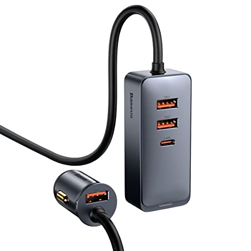 Image of Baseus Share Together 120W Multi-Port Car Charger 3 USB + Type-C PPS Fast Charging Car Charger Quick Charge Power Delivery with Extension Cable with Clip-on for Backseat Passengers