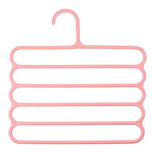 Ousyaah Pants Hangers 5-Layer Space Saving, Plastic Clothes Clothes Pant Hangers Closet Organizer for Pants Jeans Trousers Scarves Slack (Pink, 1)