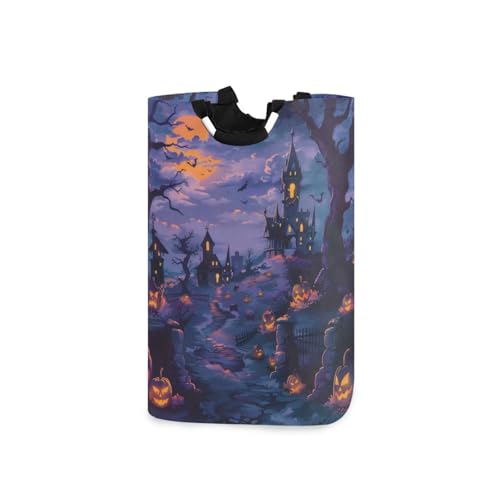Jihqo Laundry Hamper Basket Halloween Night Castle Collapsible Nursery Storage Bin Waterproof Clothing Baskets for Home Bedroom Bathroom Washing Room