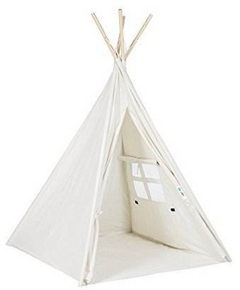 ABULU 6' Indoor Indian Playhouse Toy Teepee Play Tent for Kids Toddlers Canvas Teepee with Carry Case with Mat (White)