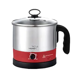V-Guard VKM12 Wide mouth MultiPurpose Electric kettle Cooker, 1.2 Litre Stainless Steel Hot water kettle for boiling water, noodles with 3 Attachments : PP Bowl, PP Egg Tray
