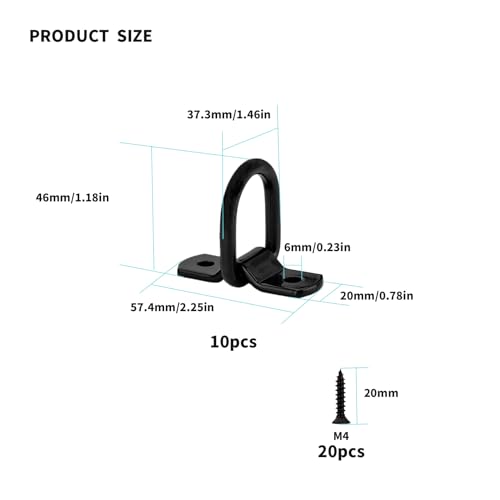 D-ringar Surringsöglor för släpvagnar, 10-pack, Tungt Surringshögtalare, Lastsäkerhetsringar Anhängare, Lastbilar, Personbilar, Kajak, Båt