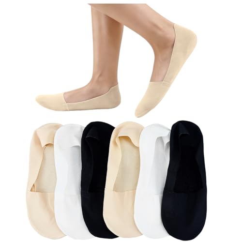 JOLYEAK 6 Pairs No Show Socks Womens, Low Cut Liner Nylon Non Slip Invisible Socks for Flats Loafers (Nude/Black/White)