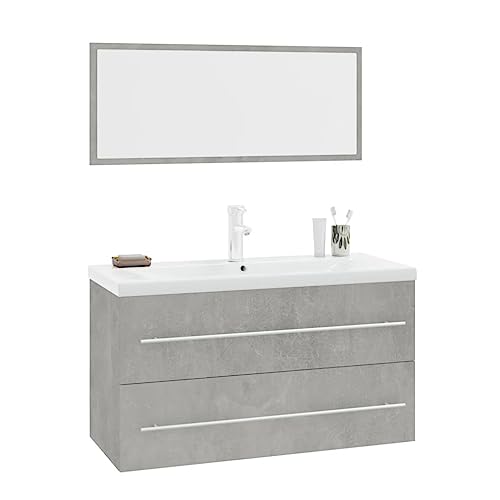vidaXL Conjunto de Muebles de Baño 3 Piezas Espejo Lavabo Armario Mobiliario Almacenamiento Inferior Aseo Pared Cajones Estantes Gris Hormigón