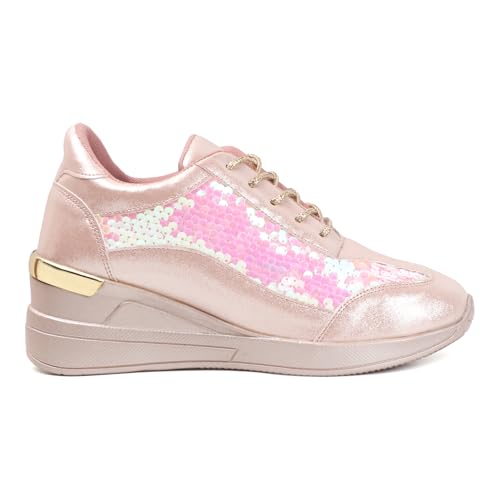 Image of Vendoz Women Wedding & Party Casual High Heel Sneakers I Cushioned Insole I Glittery & Embellished Bridal Wear I Lightweight and Stylish Shoes for Girls CNV7065
