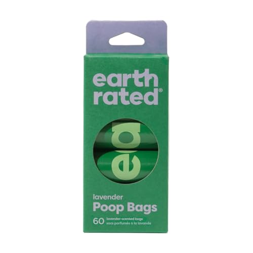 Image of Earth Rated Dog Poop Bag Refill Extra long strong and leak-proof scented Lavender recycled plastic 60 Bags In 4 Rolls