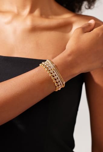 Layered Elastic Stretch 2MM/4MM/6MM Beaded Bracelets - Dainty 14K Gold/Silver Plated Stack Bracelet Set Size of 6.5inch for Women Trendy Jewelry Gift2
