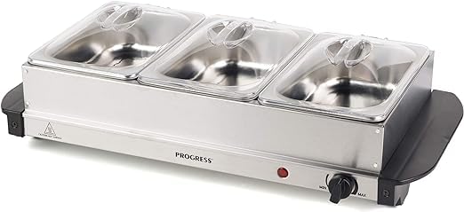 brightsouq Progress Portable Three Food Warmer Buffet Server Stainless Steel 200 W