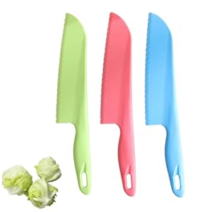 jawbush Professional Lettuce Knife to Prevent Browning, 11″ Plastic Serrated Knives for Veggie, Fruit, Cake, Salad, Chef Knife for Cooking and Cutting – Safe & Durable Nylon Knife Set, 3 Pieces