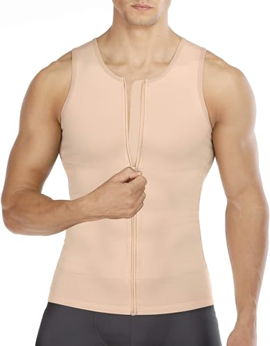 Gotoly Camiseta Reductora Hombre Compresión Faja Chaleco Faja Reductora Camiseta Elástica para Abdomen Ropa Interior Reductora Hombre Body Shaper (L, Beige)