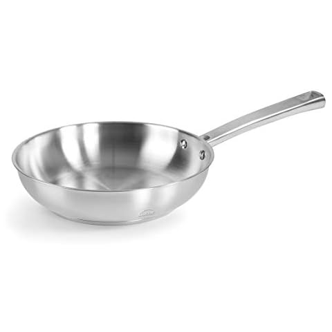 Lacor 45420 Foodie, Frying Pan Without Non-Stick, Compatible with All Kinds of Kitchen, Eco-Friendly, Thermal Bottom Diffuser, Stainless Steel, 20 cm, Grey, 18/10 Cover