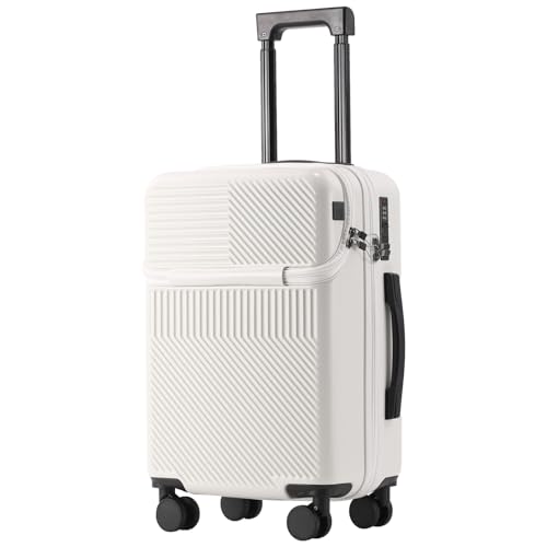 22 inch Checked Luggage PC+ABS Suitcase Luggage with Spinner Wheels Adjustable Multi-function Large Capacity with Telescopic Handle (white, 26 inch)