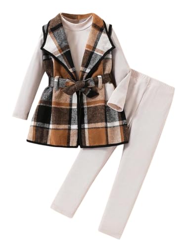 LFIYSWYD Kid Girls Clothes 3 Piece Outfits Plaid Flannel Belted Vest &...
